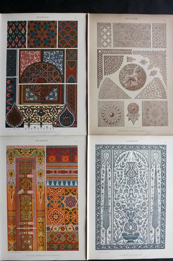 Dolmetsch, Heinrich 1898 Lot of 4 Folio Architecture Prints. Arabian: Chromolithographs Published 1898, by B. T. Batsford, London for "The Historic Styles of Ornament" by Heinrich Dolmetsch. Paper Size: 13 x 9.5 inch (33 x 24cm) Good Condition