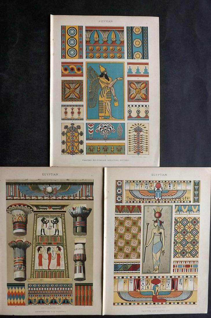 Dolmetsch, Heinrich 1898 Lot of 3 Folio Architecture Prints. Egyptian, Assyrian (1 of 2)