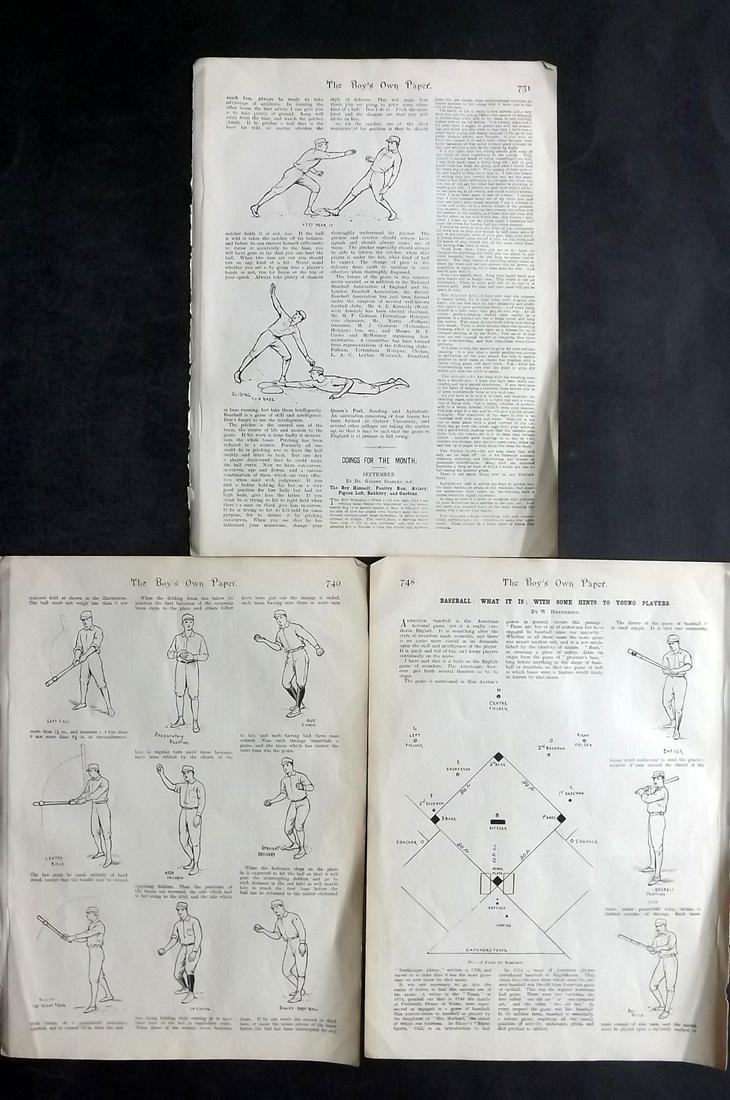 Baseball C1890 Lot of 3 Early Sheets - Illustrations & Article (1 of 2)