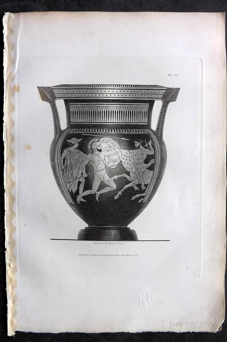 Moses & Englefield 1820 Antique Vase Print 22: Etching Published 1819-20, London for "Vases from The Collection of Sir. Henry Englefield Bart" Drawn and Engraved Henry Moses.Paper Size: 10.5 x 6.5 inch (27 x 16.5cm) Very discrete library blindstam