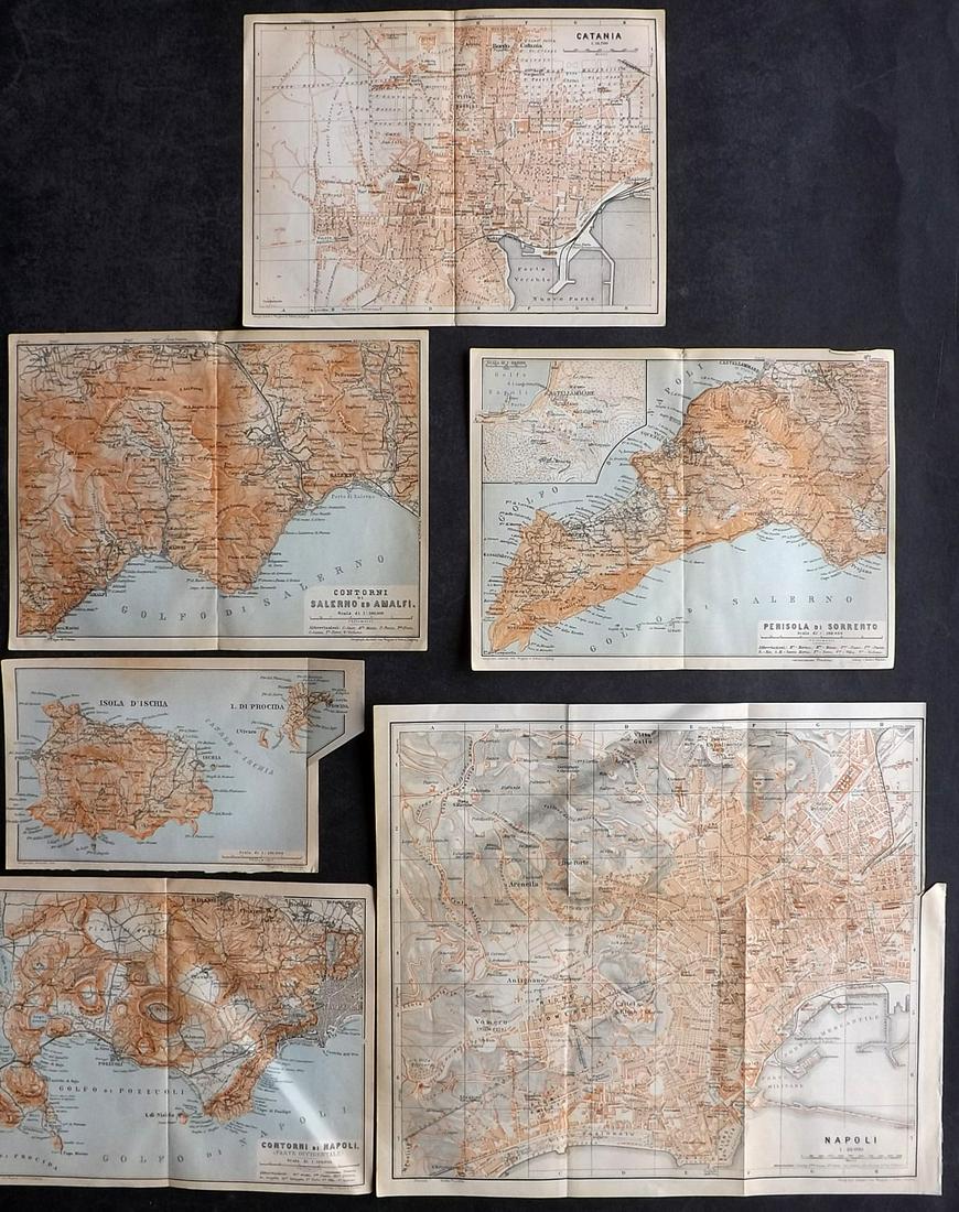 Baedeker, Karl 1911 Lot of 6 Maps of Italy & Sicily (1 of 2)