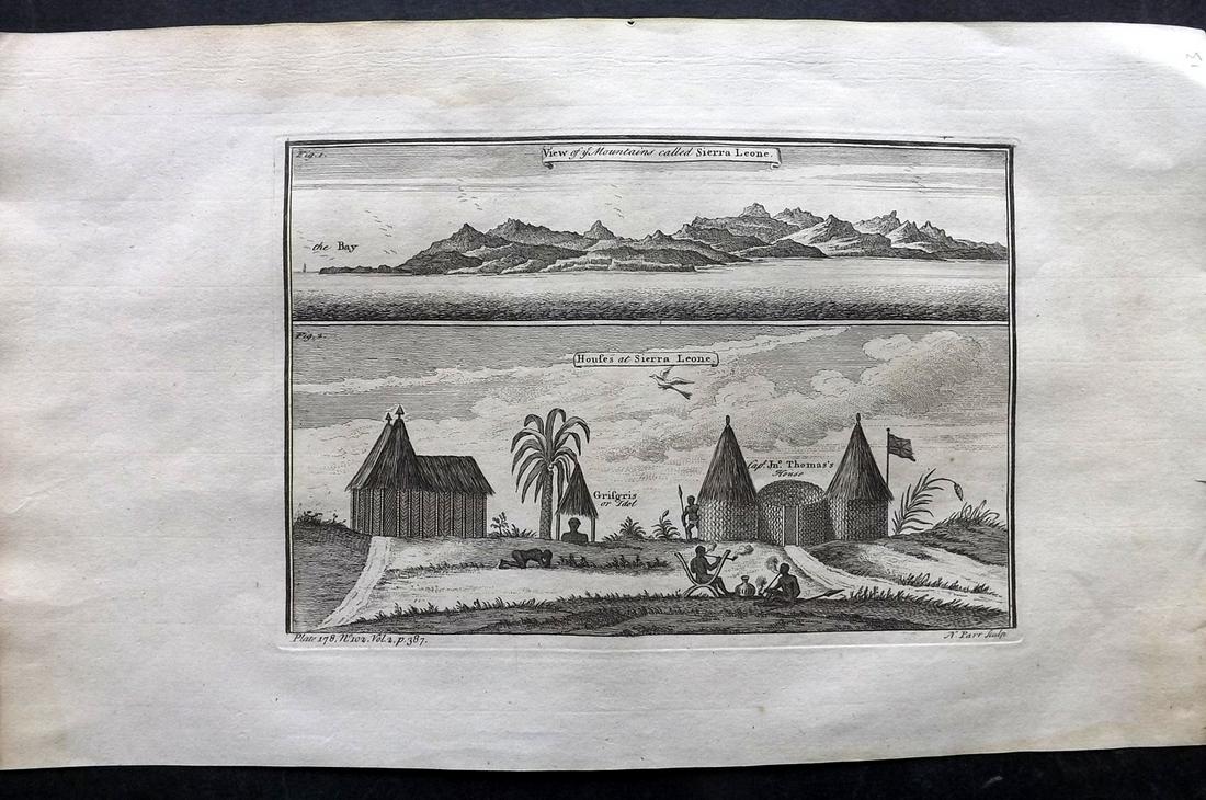 Salmon, Thomas 1753 Folio Print. Mountains & Houses, Sierra Leone (1 of 2)
