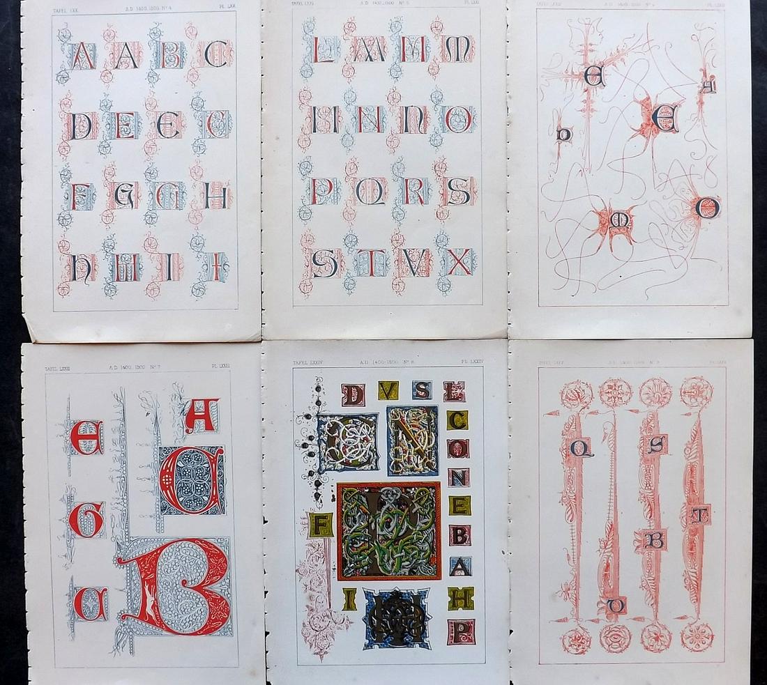 Tymms, William - Art of Illuminating 1860 Lot 6 Prints: Chromolithographs Published 1860, London for "The Art of Illuminating as Practised in Europe from the Earliest Times" by M. Digby Wyatt. Selected & Chromolithographed by William Robert Tymms. Paper Si