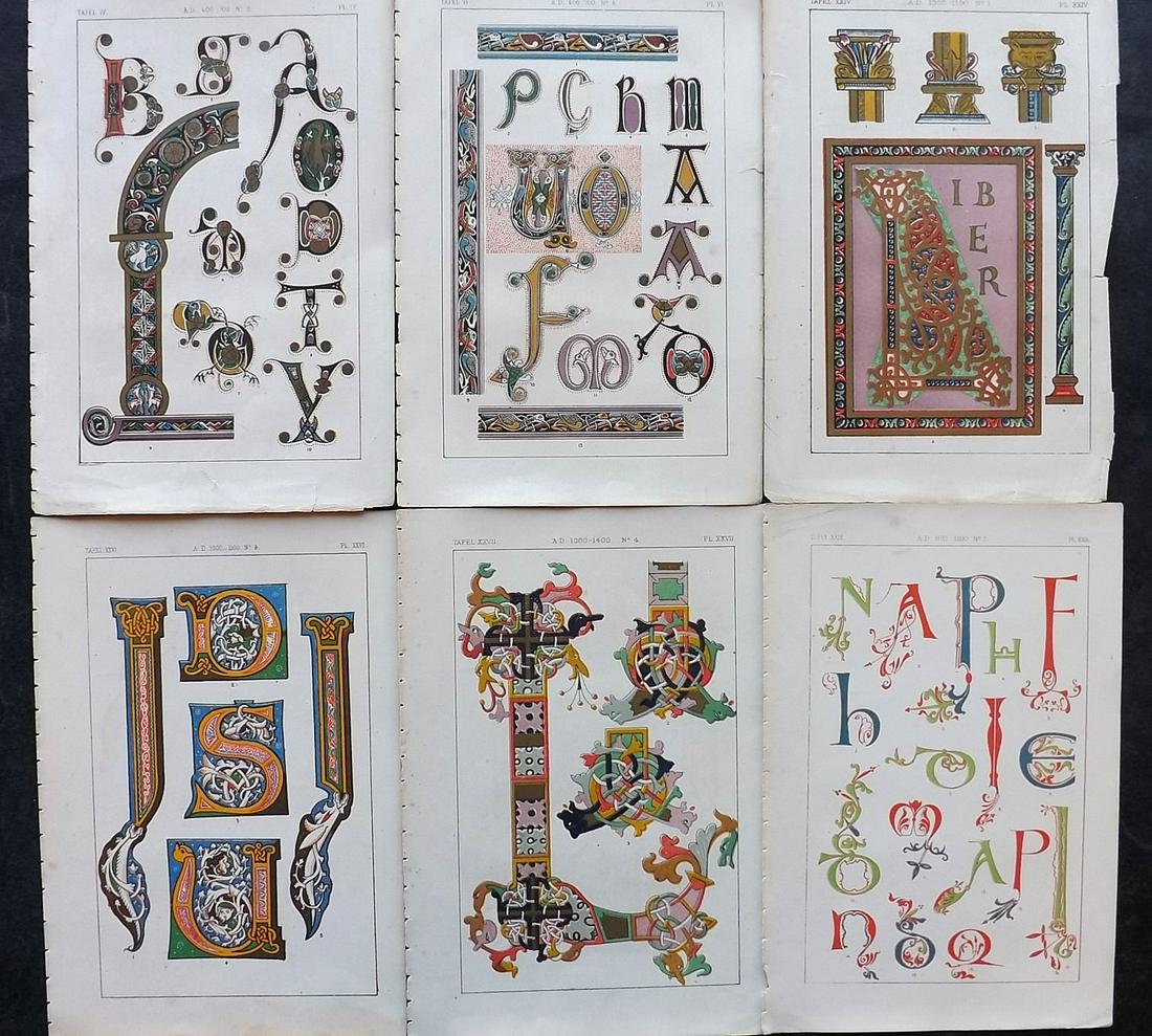 Tymms, William - Art of Illuminating 1860 Lot 6 Prints: Chromolithographs Published 1860, London for "The Art of Illuminating as Practised in Europe from the Earliest Times" by M. Digby Wyatt. Selected & Chromolithographed by William Robert Tymms. Paper Si