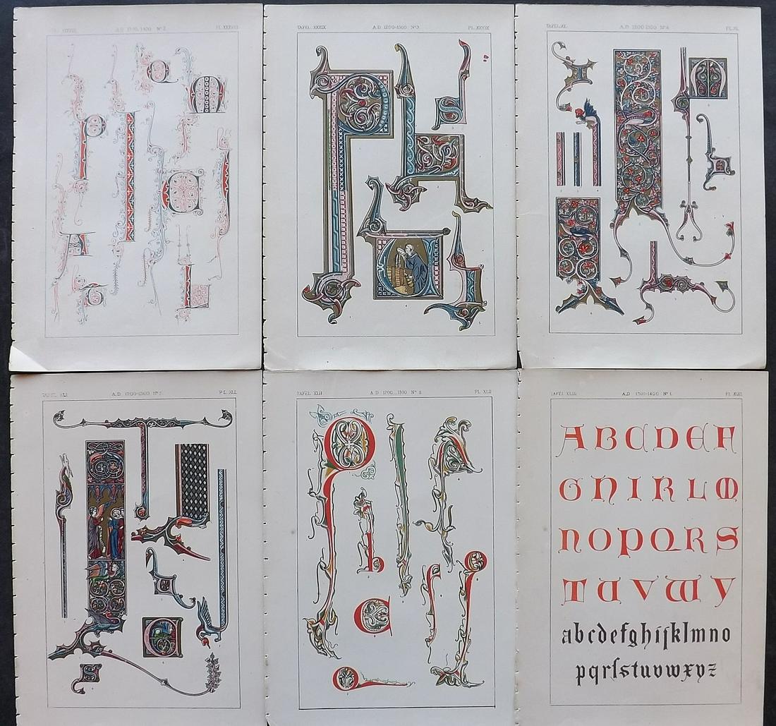 Tymms, William - Art of Illuminating 1860 Lot 6 Prints: Chromolithographs Published 1860, London for "The Art of Illuminating as Practised in Europe from the Earliest Times" by M. Digby Wyatt. Selected & Chromolithographed by William Robert Tymms. Paper Si