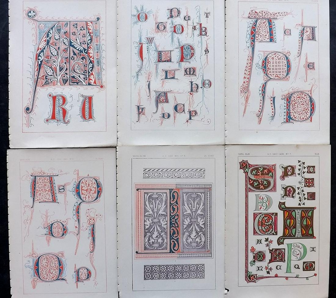 Tymms, William - Art of Illuminating 1860 Lot 6 Prints: Chromolithographs Published 1860, London for "The Art of Illuminating as Practised in Europe from the Earliest Times" by M. Digby Wyatt. Selected & Chromolithographed by William Robert Tymms. Paper Si