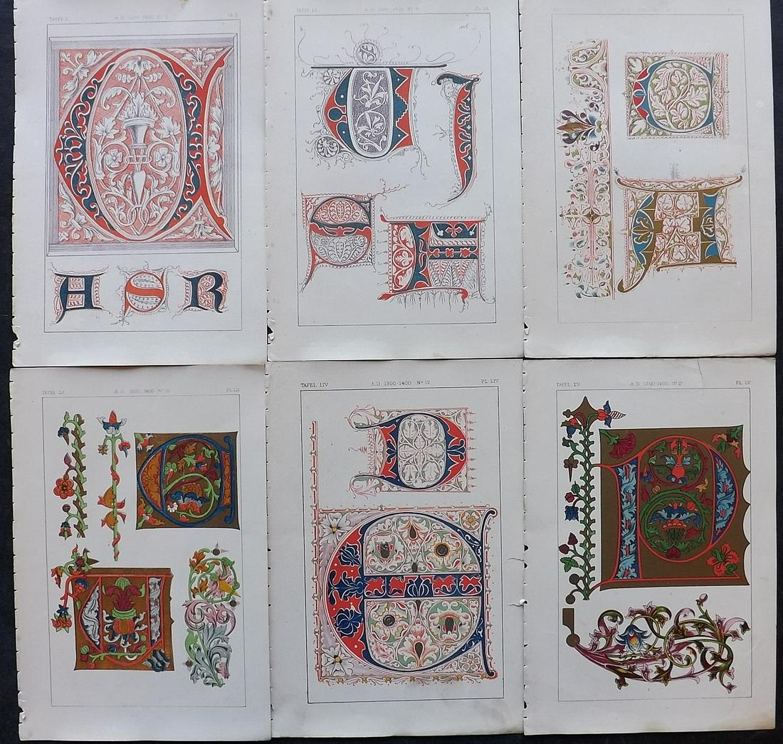 Tymms, William - Art of Illuminating 1860 Lot 6 Prints: Chromolithographs Published 1860, London for "The Art of Illuminating as Practised in Europe from the Earliest Times" by M. Digby Wyatt. Selected & Chromolithographed by William Robert Tymms. Paper Si