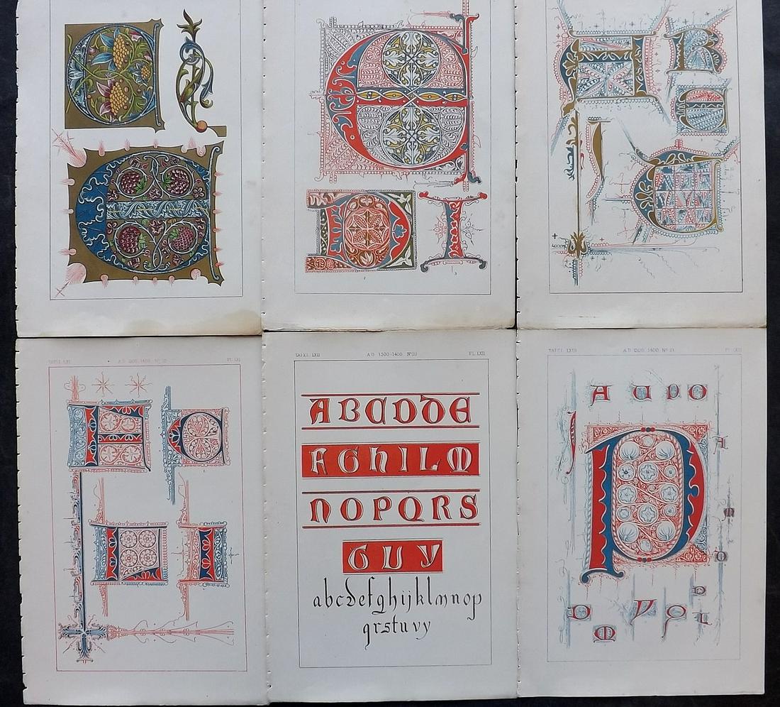Tymms, William - Art of Illuminating 1860 Lot 6 Prints: Chromolithographs Published 1860, London for "The Art of Illuminating as Practised in Europe from the Earliest Times" by M. Digby Wyatt. Selected & Chromolithographed by William Robert Tymms. Paper Si