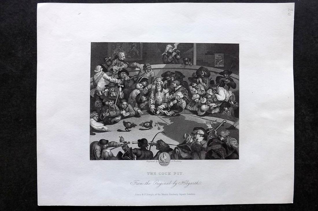 Hogarth, William 1833 Antique Cockfighting Print. The Cock Pit (1 of 2)