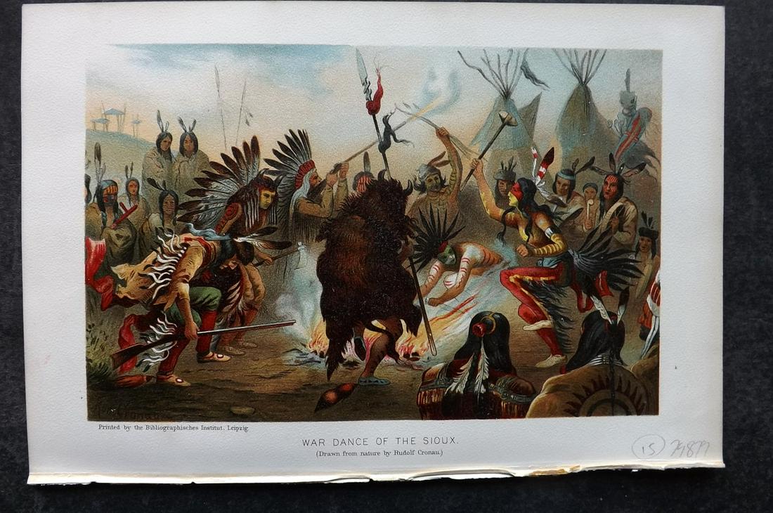 Ratzel, Friedrich 1898 Print. War Dance of the Sioux. USA Native American (1 of 2)