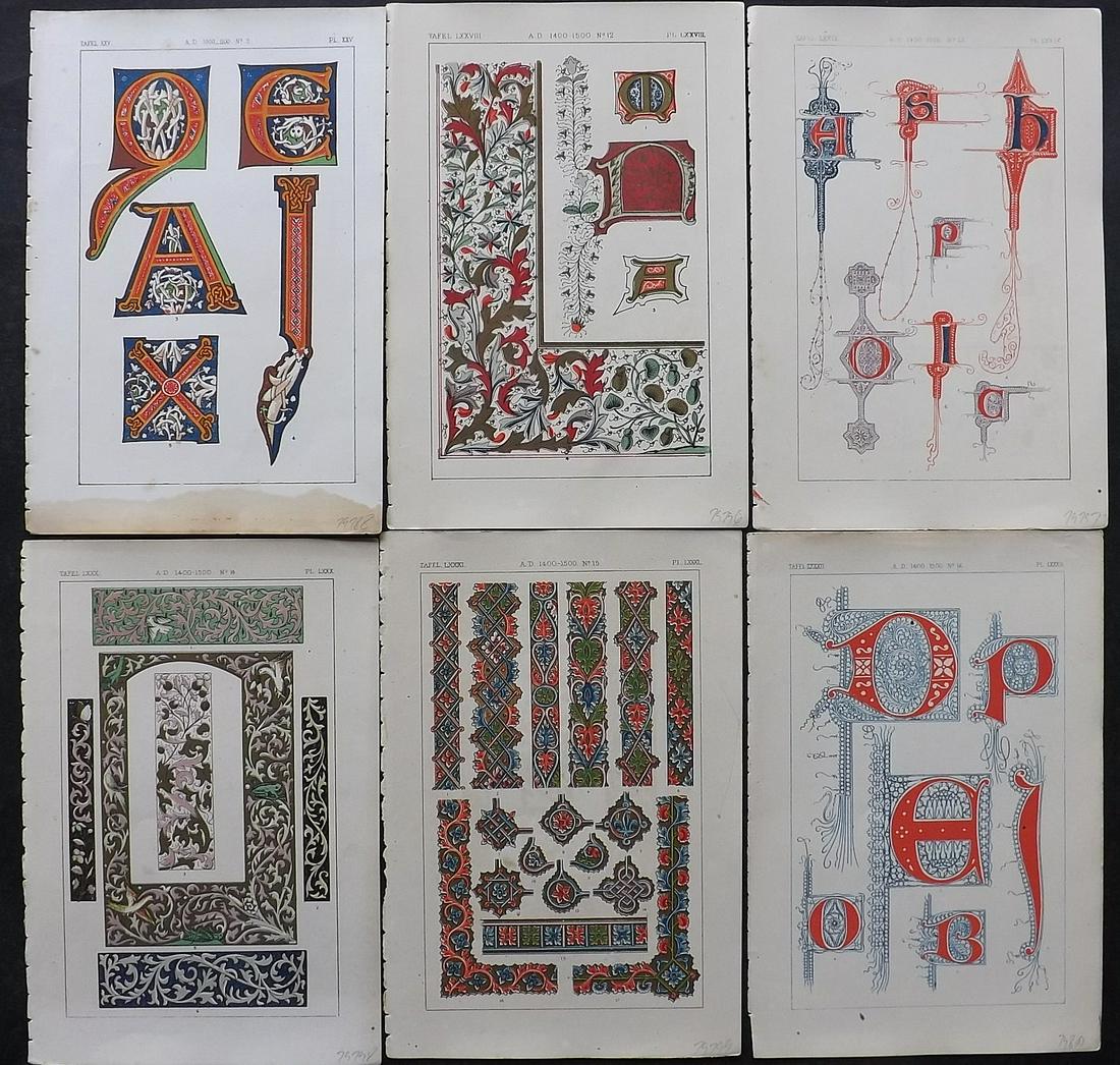 Tymms, William - Art of Illuminating 1860 Lot 6 Prints: Chromolithographs Published 1860, London for "The Art of Illuminating as Practised in Europe from the Earliest Times" by M. Digby Wyatt. Selected & Chromolithographed by William Robert Tymms. Paper Si