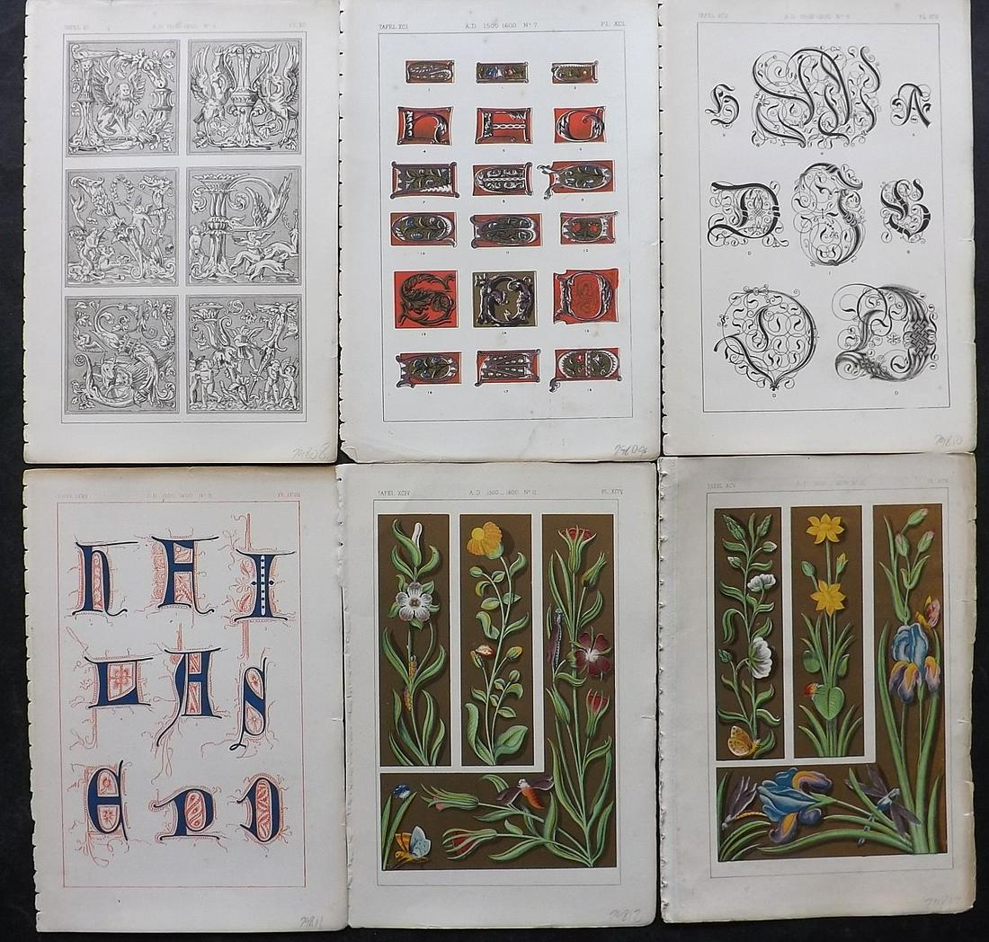 Tymms, William - Art of Illuminating 1860 Lot 6 Prints: Chromolithographs Published 1860, London for "The Art of Illuminating as Practised in Europe from the Earliest Times" by M. Digby Wyatt. Selected & Chromolithographed by William Robert Tymms. Paper Si