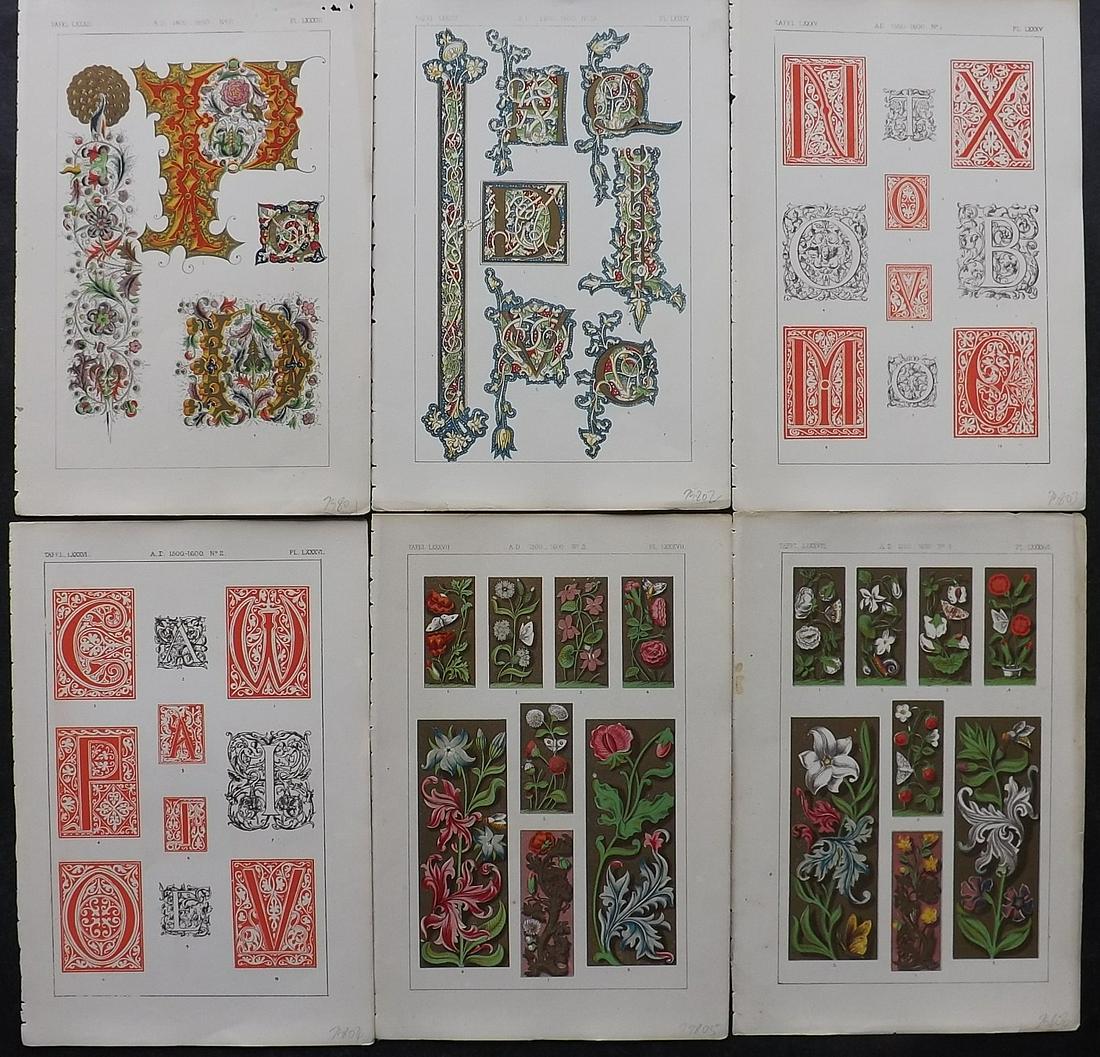 Tymms, William - Art of Illuminating 1860 Lot 6 Prints: Chromolithographs Published 1860, London for "The Art of Illuminating as Practised in Europe from the Earliest Times" by M. Digby Wyatt. Selected & Chromolithographed by William Robert Tymms. Paper Si