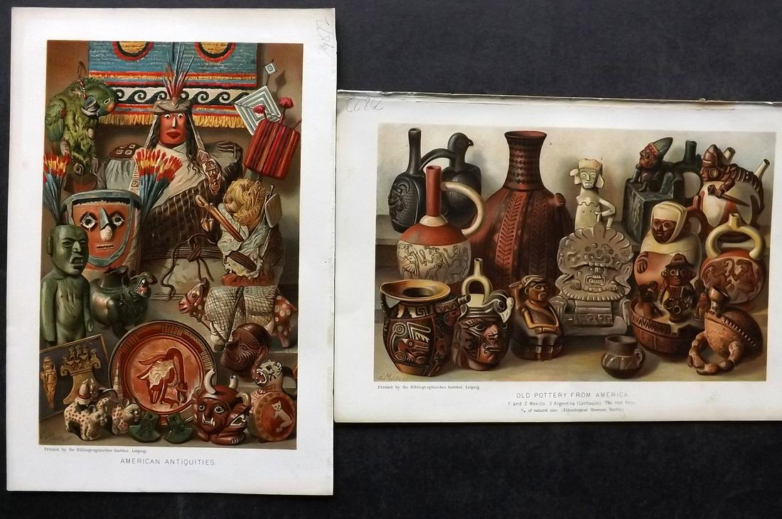 Ratzel, Friedrich 1898 Pair of Prints. American Antiquities, Pottery: Chromolithograph Published 1896-98, London for "The History of Mankind" by Professor Friedrich Ratzel. Translated by A. J. Butler. Reverse side blank. Paper Size: 9.5 x 6 inch (24 x 16cm) Very minor t