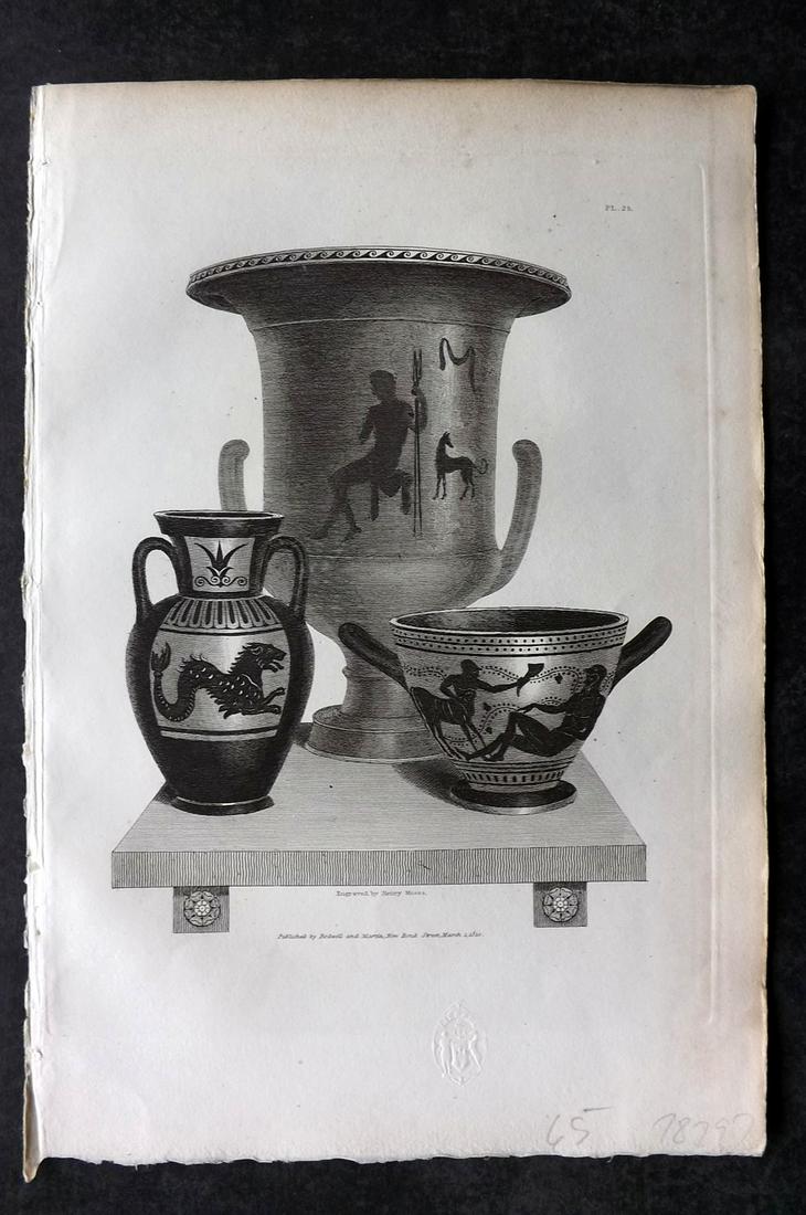 Moses & Englefield 1820 Antique Vase Print: Etching Published 1819-20, London for "Vases from The Collection of Sir. Henry Englefield Bart" Drawn and Engraved Henry Moses.Paper Size: 10.5 x 6.5 inch (27 x 16.5cm) Very discrete library blindstam