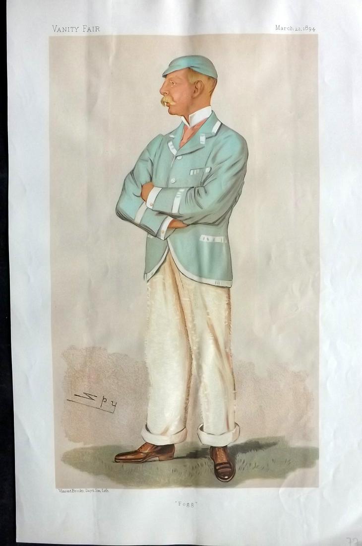 Vanity Fair Print 1894 Charles Thurston Fogg-Elliot, Rowing: Chromolithograph Published 1869-1914, London for "Vanity Fair" Paper Size: 15 x 10 inch (38 x 25cm) Approx. Bio text pasted to verso. Good Condition