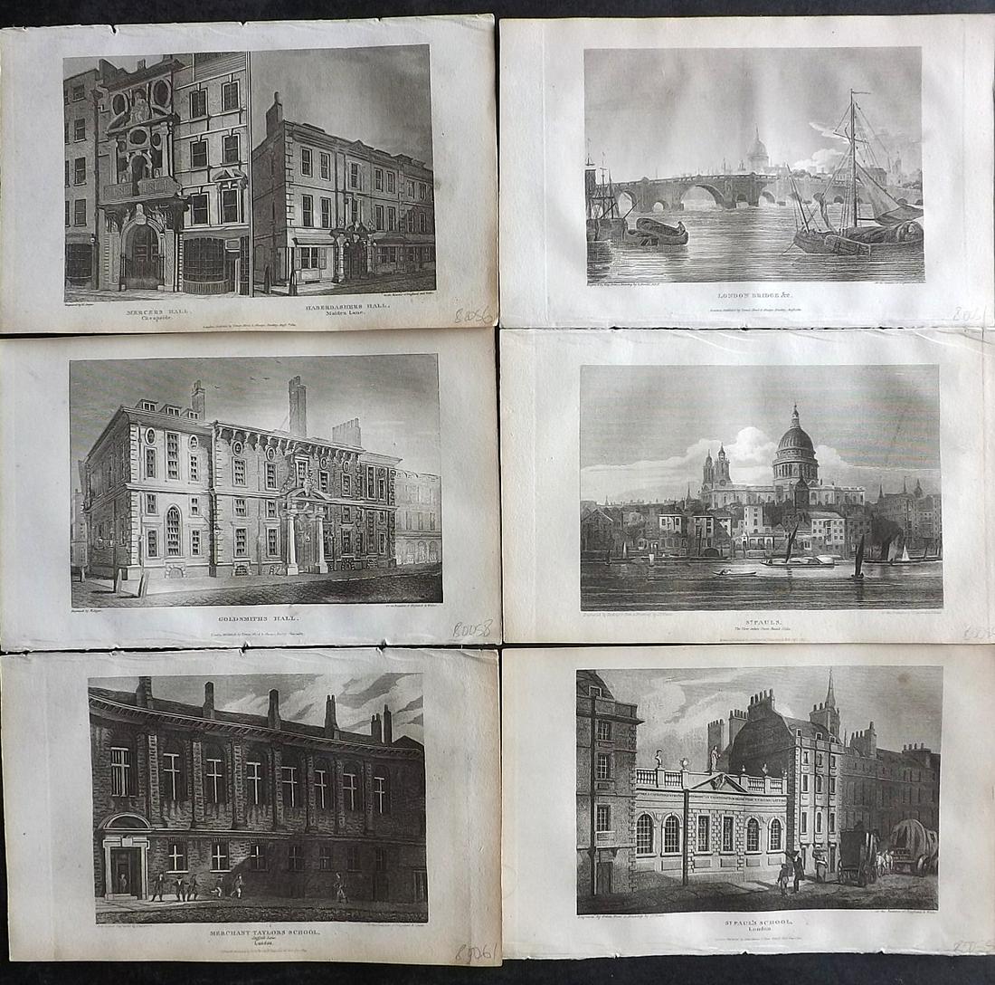 Brayley, Edward 1814 Lot of 6 Copper Plates of London (1 of 2)