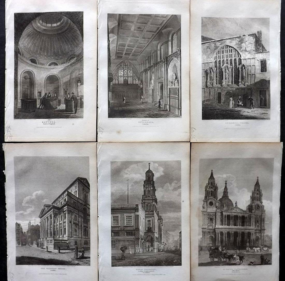 Brayley, Edward 1814 Lot of 6 Copper Plates of London (1 of 2)