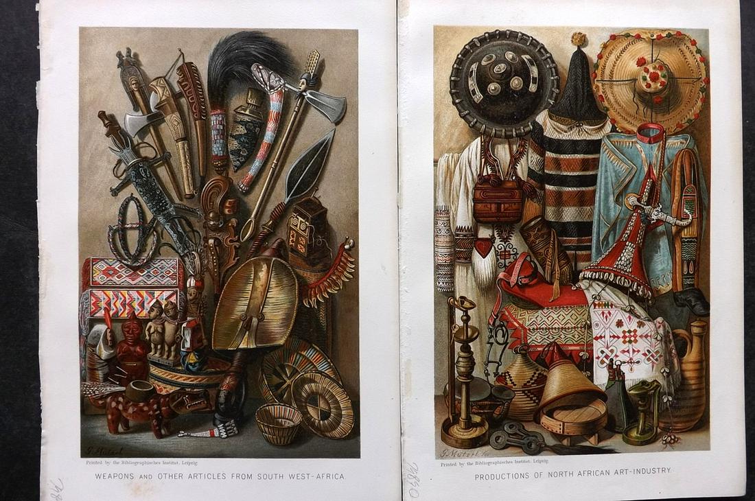 Ratzel, Friedrich 1898 Pair of Prints. Weapons & Artifacts of Africa (1 of 2)