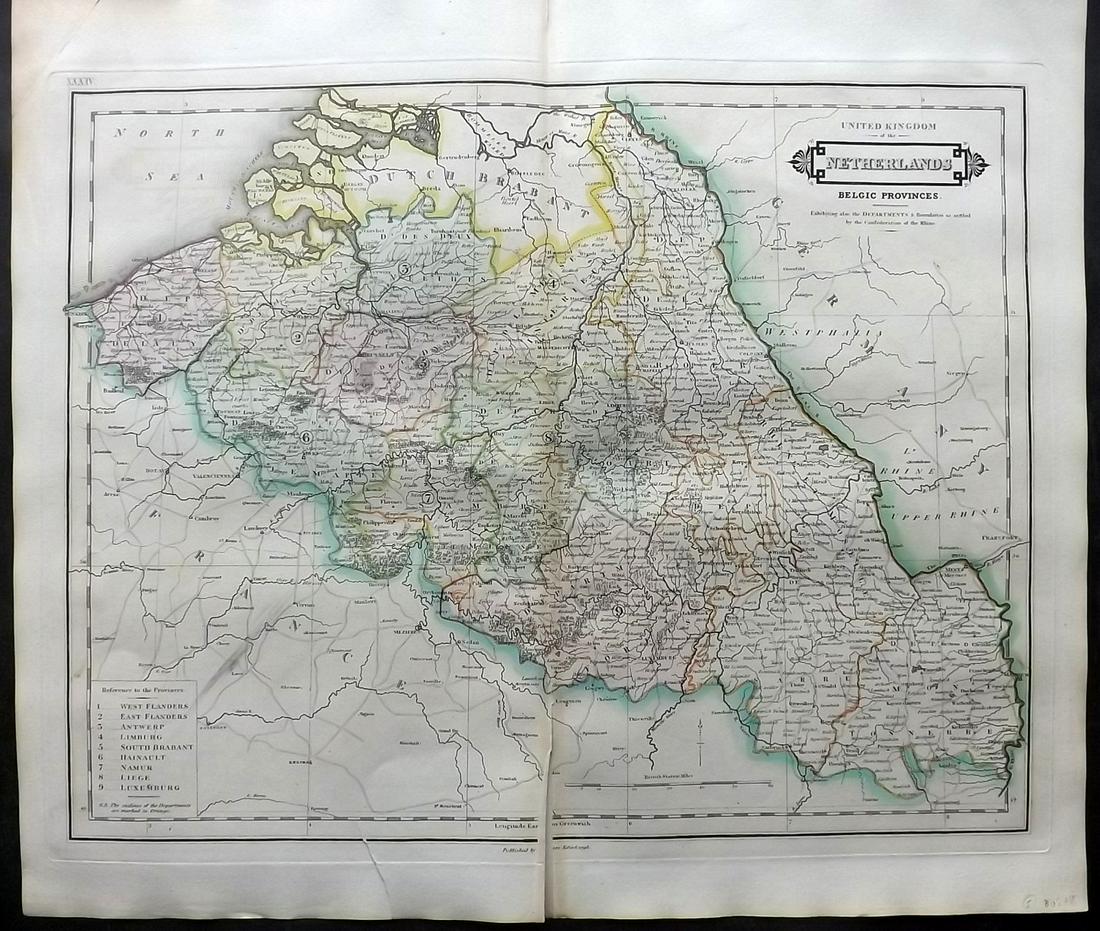 Lizars, Daniel 1831 LG Rare HC Map. Netherlands - Belgic Provinces (1 of 2)
