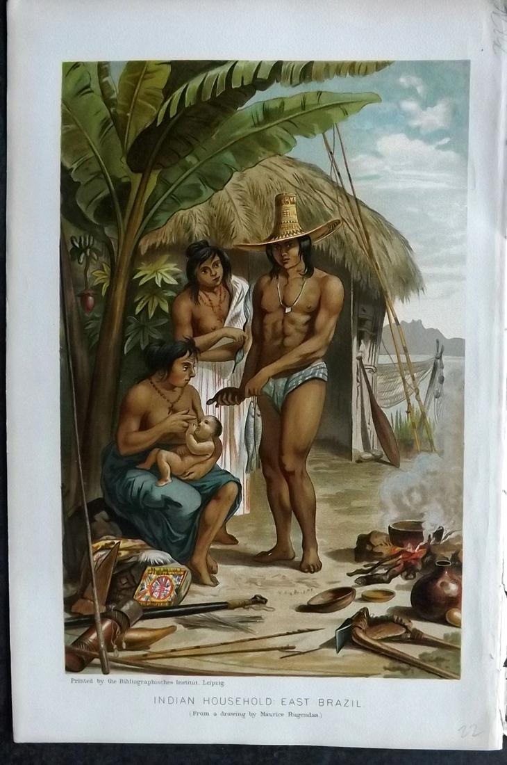 Ratzel, Friedrich 1898 Print. Indian Household, East Brazil (1 of 2)