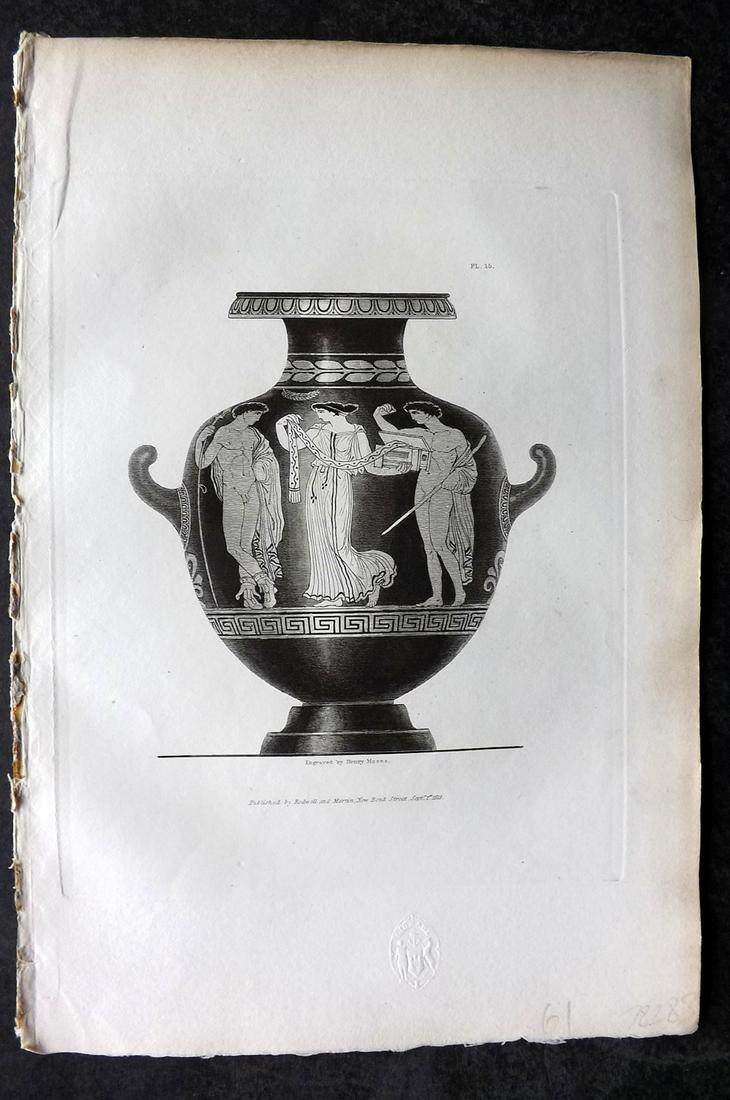 Moses & Englefield 1820 Antique Vase Print 15: Etching Published 1819-20, London for "Vases from The Collection of Sir. Henry Englefield Bart" Drawn and Engraved Henry Moses.Paper Size: 10.5 x 6.5 inch (27 x 16.5cm) Very discrete library blindstam