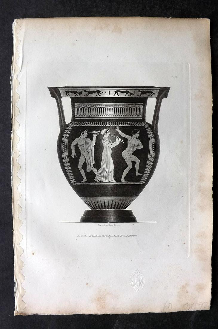 Moses & Englefield 1820 Antique Vase Print 24: Etching Published 1819-20, London for "Vases from The Collection of Sir. Henry Englefield Bart" Drawn and Engraved Henry Moses.Paper Size: 10.5 x 6.5 inch (27 x 16.5cm) Very discrete library blindstam