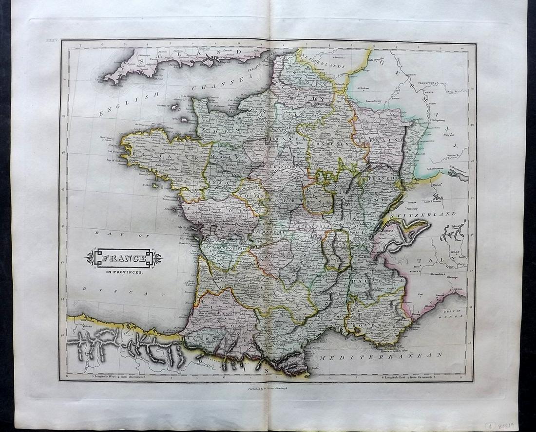 Lizars, Daniel 1831 LG Rare HC Map. France in Provinces (1 of 2)