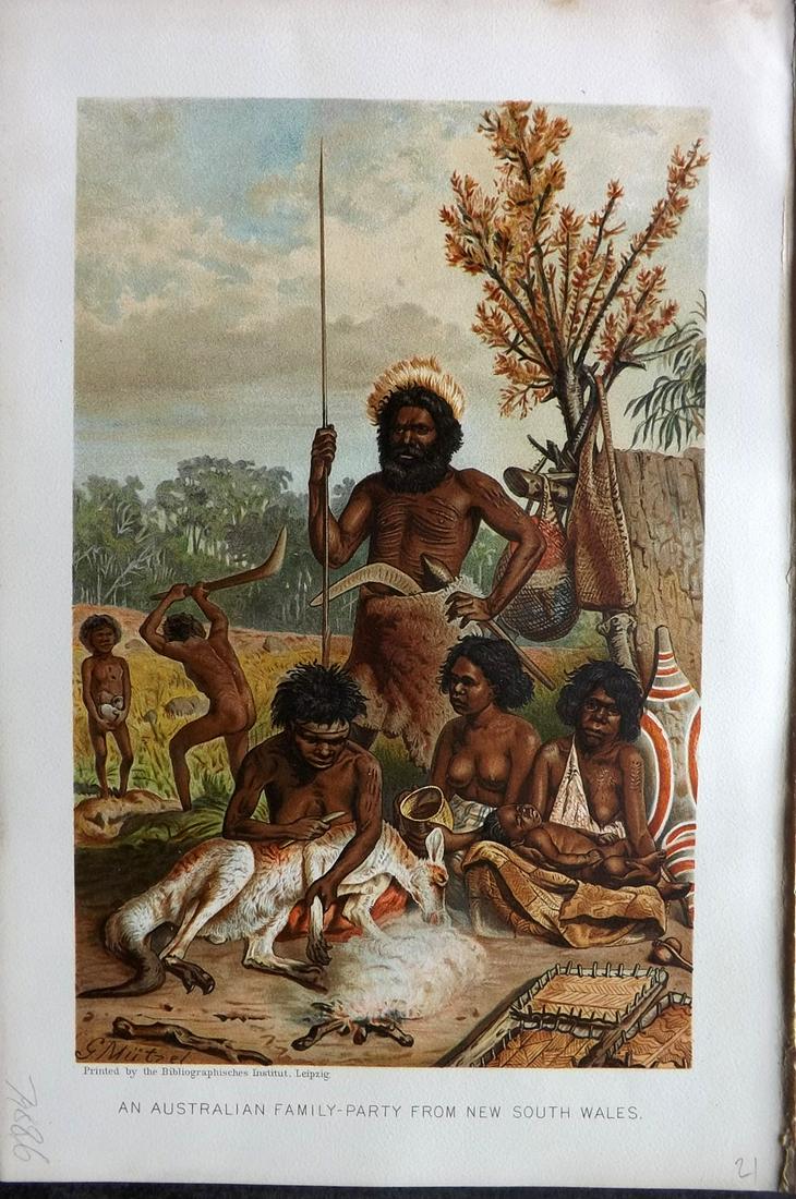 Ratzel, Friedrich 1898 Print. New South Wales Aborigines, Australia (1 of 2)