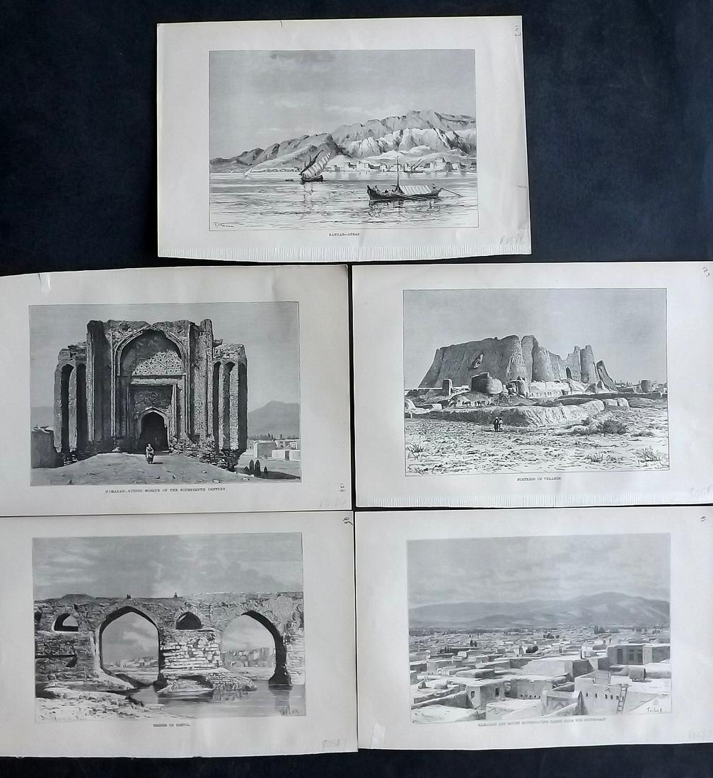 Reclus, Elisee C1880 Lot of 5 Prints. Persia Iran: Wood Engraving (Reverse side blank) Published 1876-94, London for "The Universal Geography" by Elisee Reclus. Edited by A. H. Keane. Paper Size: 10 x 7 inch (26 x 17.5cm) Good Condition
