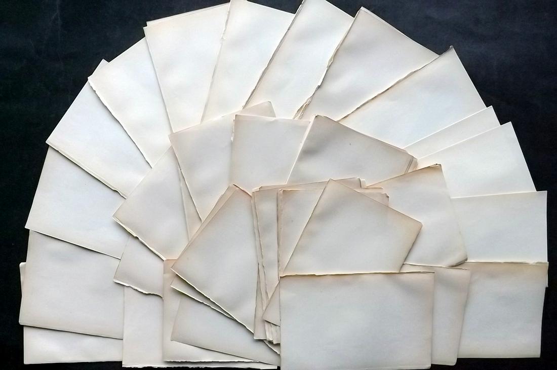 Old Paper, Bookbinding 1860's Lot of 50 Stock Sheets. 8vo: Uniform Stock Paper Sheets, British, 8vo. Made in the 1860's. Paper Size: 7 x 5 inch (18 x 13cm) Good Condition