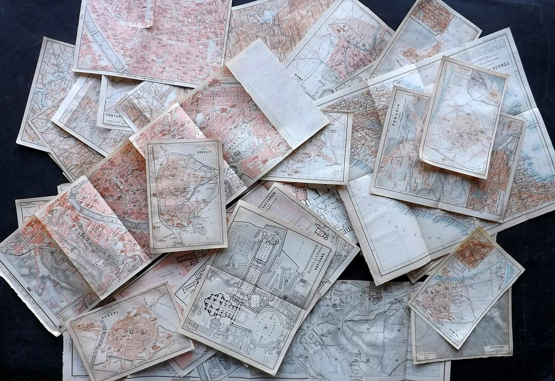 Baedeker, Karl 1909 Lot of 46 Maps of Central Italy & Rome (1 of 5)