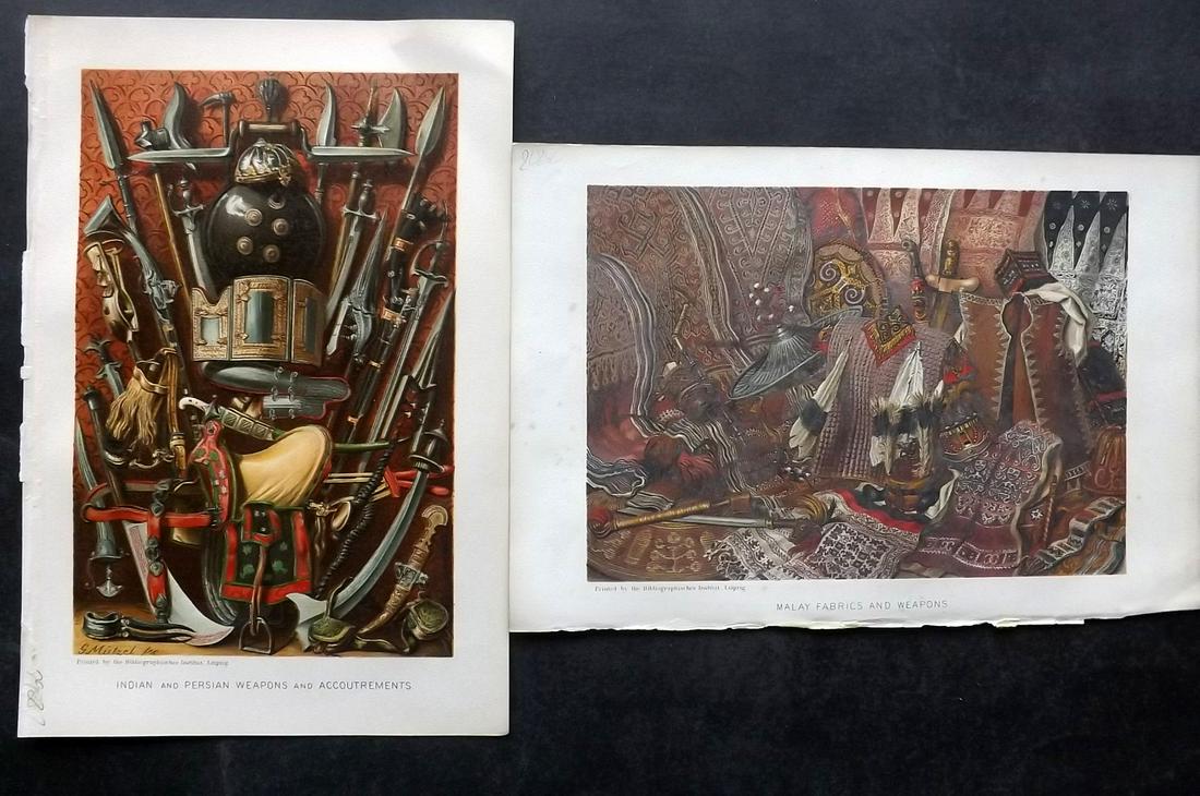 Ratzel, Friedrich 1898 Pair of Prints. Weapons etc of Malaya, Persia & India (1 of 2)