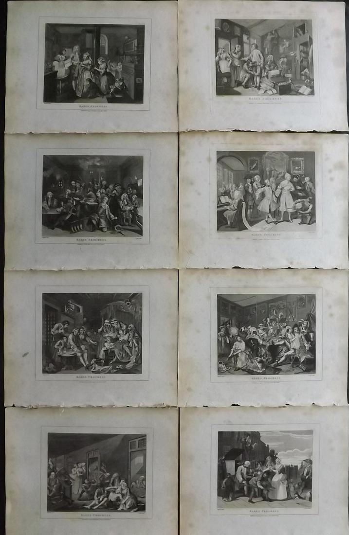 Hogarth, William 1808 Set of 8 Prints. Rake's Progress (1 of 2)