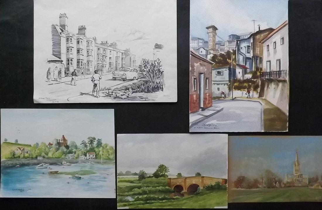 Original Art 20th Cent. Mixed Lot of 5. Landscapes. Britain & Chile: Watercolours and one Pen and Ink. All of the UK, and one of Valparaiso, Chile. Paper Size: Up to 14.5 x 10.5 inch (37 x 27cm) Good Condition