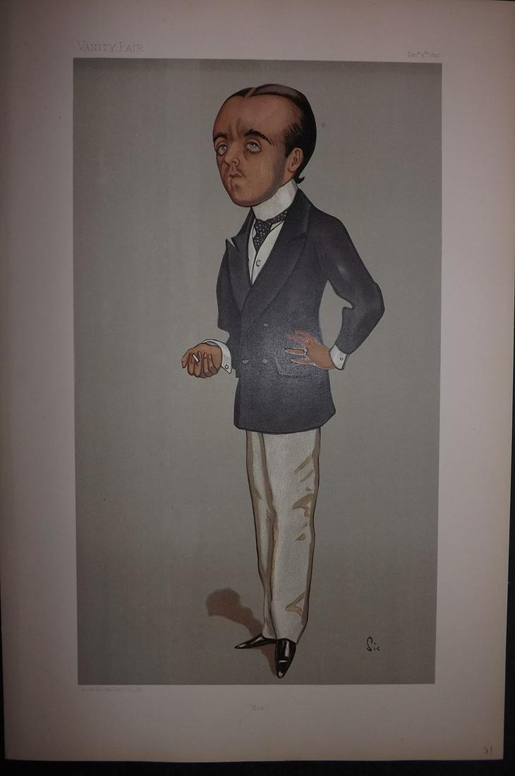 Vanity Fair Print 1897 Max Beerbohm, Artist: Chromolithograph Published 1869-1914, London for "Vanity Fair" Paper Size: 15 x 10 inch (38 x 25cm) Approx. Good Condition