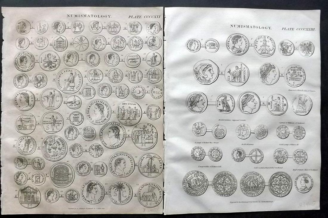 Brewster, David 1830 Pair of Prints. Numismatology - Ancient Coins (1 of 2)
