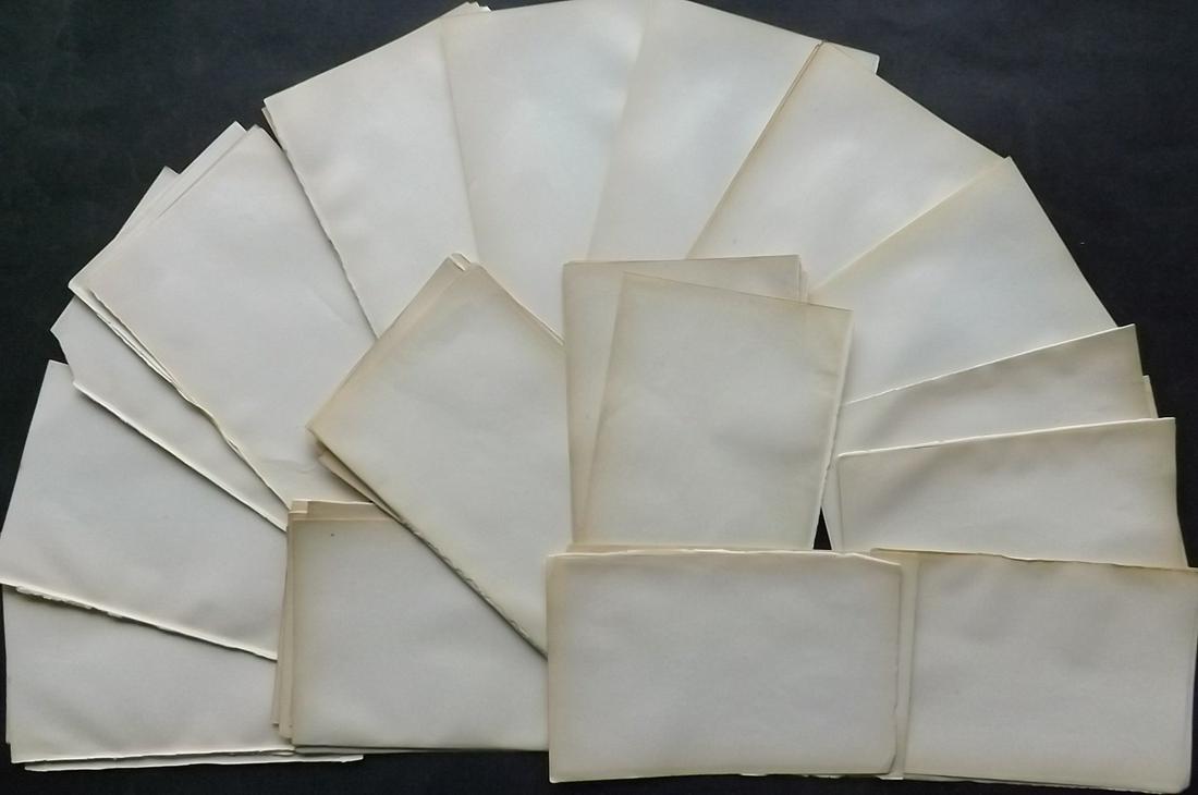 Old Paper, Bookbinding 1860's Lot of 50 Stock Sheets. 8vo: Uniform Stock Paper Sheets, British, 8vo. Made in the 1860's. Paper Size: 7 x 5 inch (18 x 13cm) Good Condition