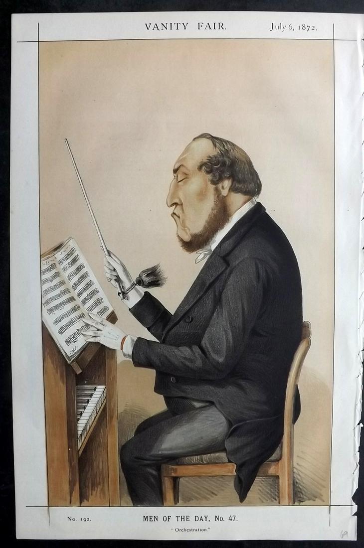 Vanity Fair Print 1872 Michael Costa, Music: Chromolithograph Published 1869-1914, London for "Vanity Fair" Paper Size: 15 x 10 inch (38 x 25cm) Approx. Good Condition