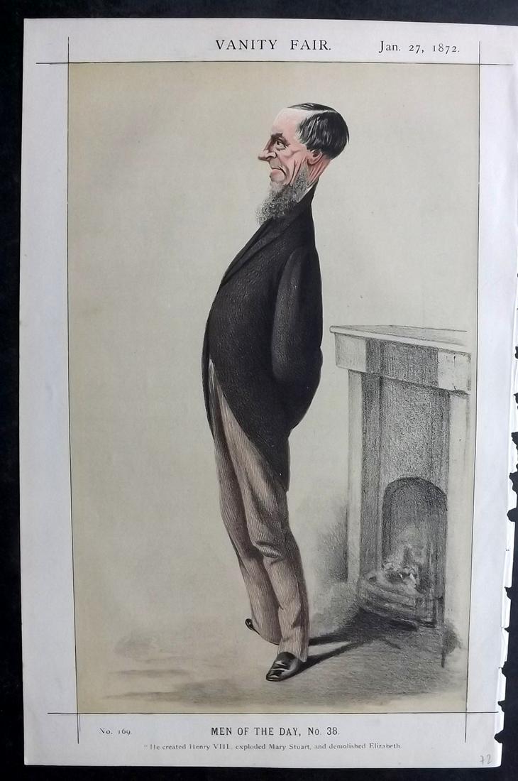 Vanity Fair Print 1872 James Anthony Froude: Chromolithograph Published 1869-1914, London for "Vanity Fair" Paper Size: 15 x 10 inch (38 x 25cm) Approx. Good Condition