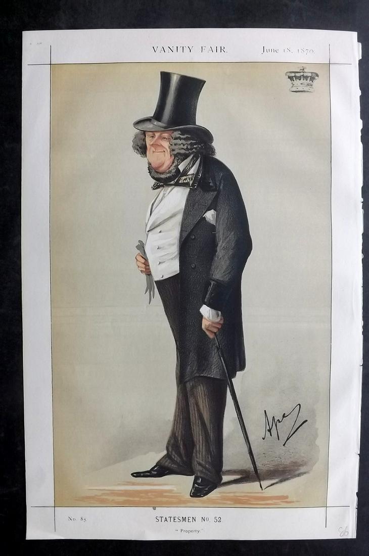 Vanity Fair Print 1870 William Ward Earl Of Dudley: Chromolithograph Published 1869-1914, London for "Vanity Fair" Paper Size: 15 x 10 inch (38 x 25cm) Approx. Good Condition