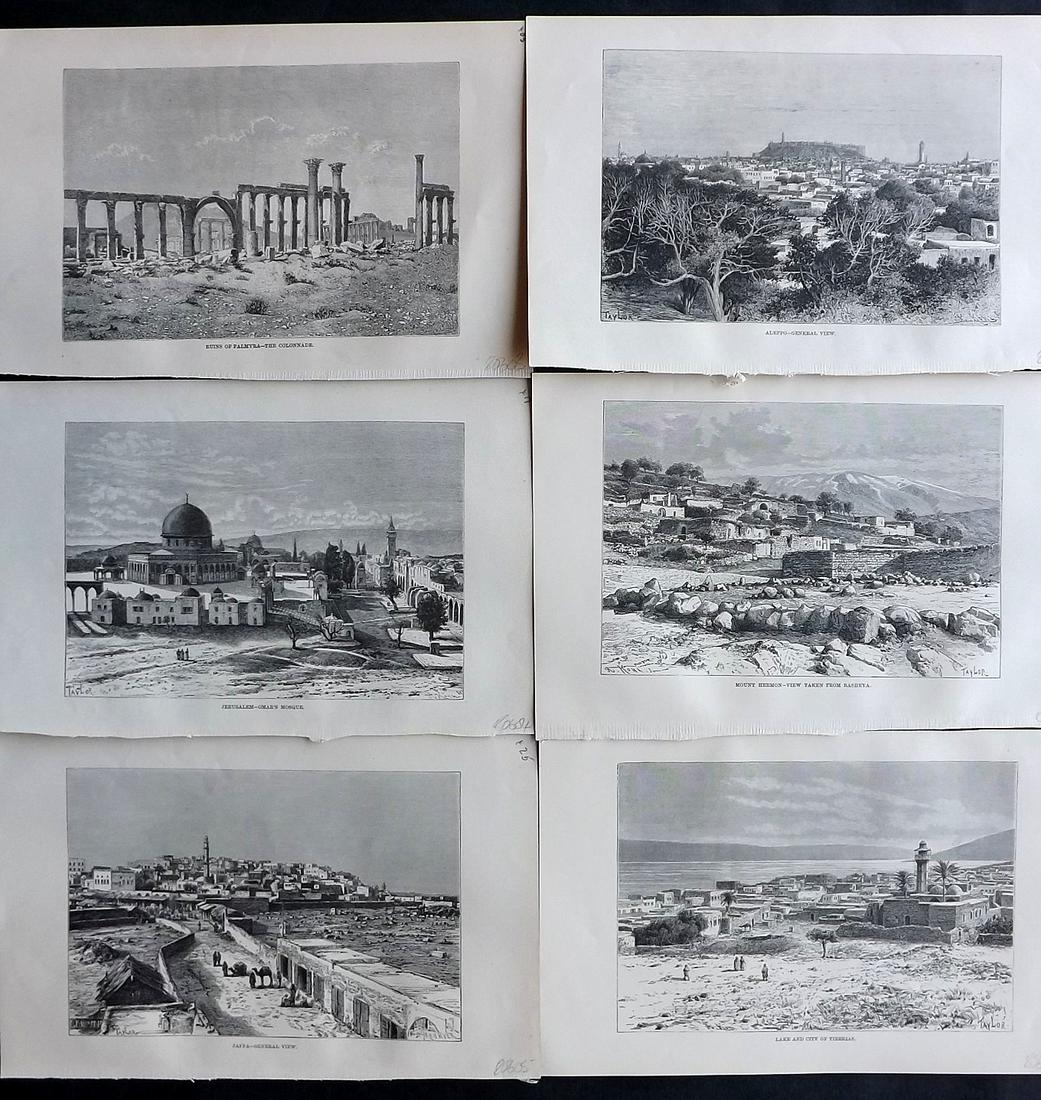 Reclus, Elisee C1880 Lot of 6 Prints. Syria, Israel, Lebanon: Wood Engraving (Reverse side blank) Published 1876-94, London for "The Universal Geography" by Elisee Reclus. Edited by A. H. Keane. Paper Size: 10 x 7 inch (26 x 17.5cm) Good Condition