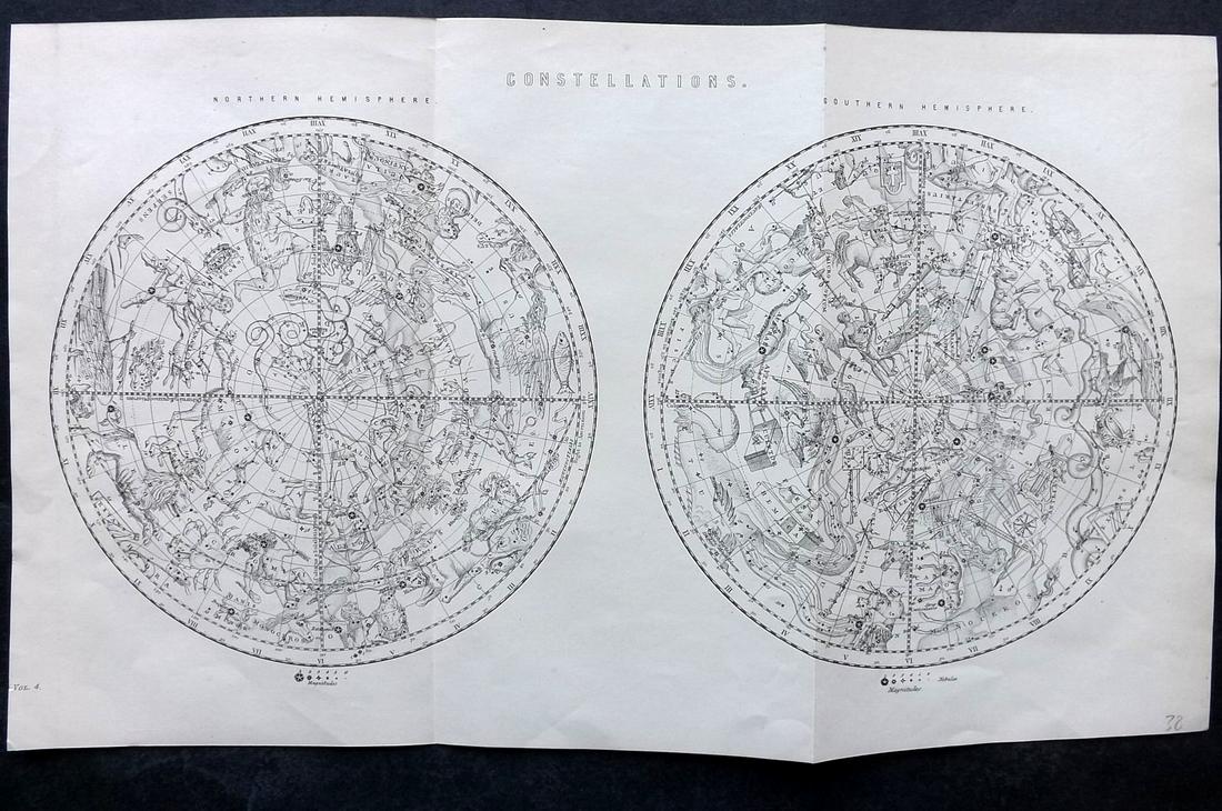 National Encyclopedia 1891 Celestial Chart. Star Constellations (1 of 2)