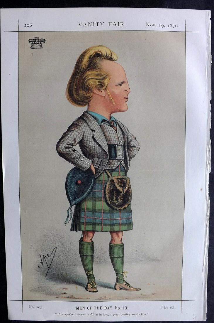 Vanity Fair Print 1870 The Marquis of Lorne, Scotsman Scottish: Chromolithograph Published 1869-1914, London for "Vanity Fair" Paper Size: 14 x 9 inch (36 x 23cm) Approx. Good Condition