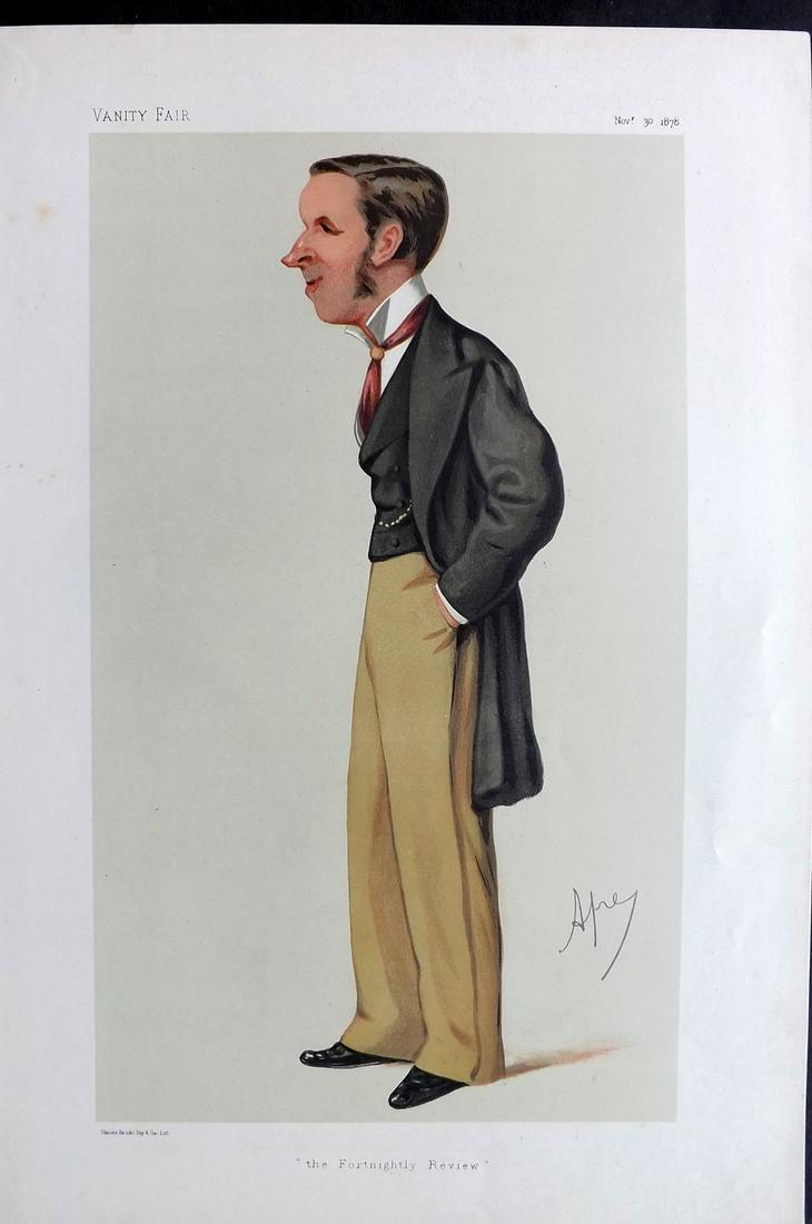 Vanity Fair Print 1878 John Morley, Newspaperman: Chromolithograph Published 1869-1914, London for "Vanity Fair" Paper Size: 15 x 10 inch (38 x 25cm) Approx. Good Condition