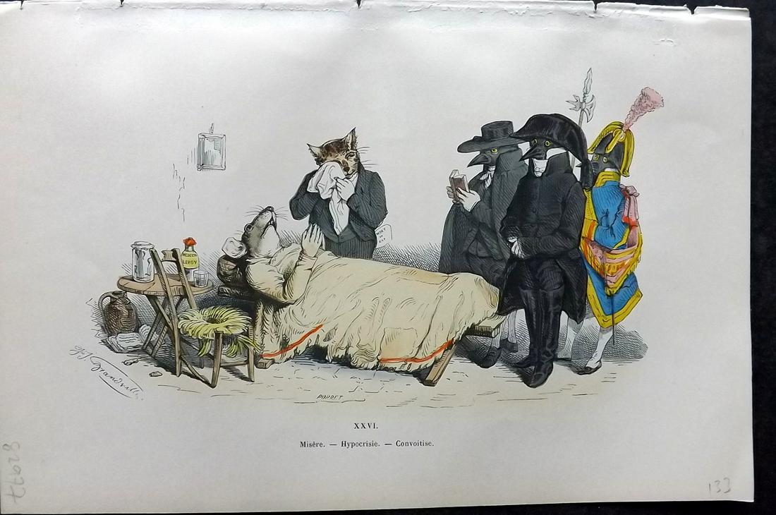Grandville, J. J. 1869 HC Anthropomorphic Print. Birds, Cat, Mouse 26 (1 of 2)