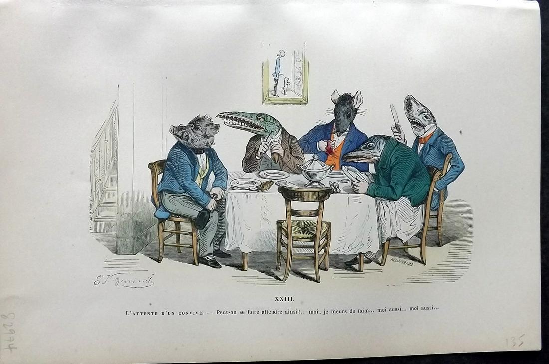 Grandville, J. J. 1869 HC Anthropomorphic Print. Hog, Crocodile, Shark Mouse 23 (1 of 2)