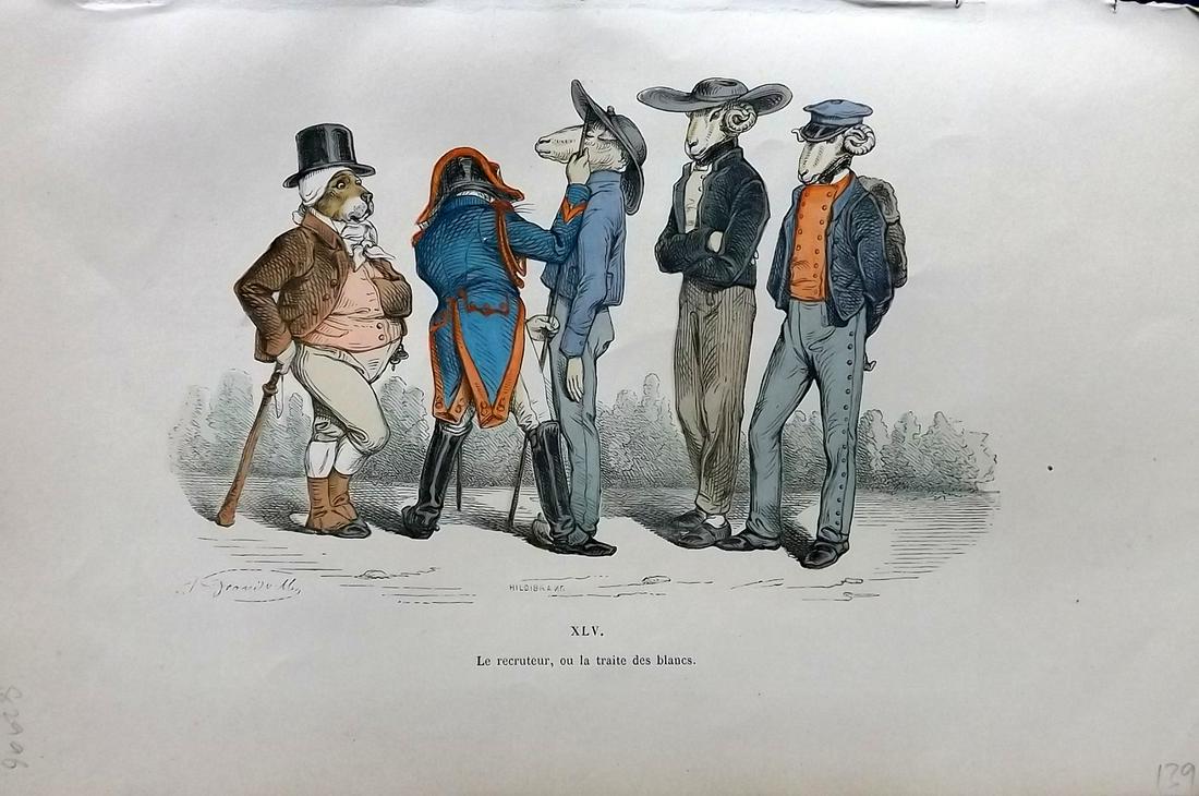 Grandville, J. J. 1869 HC Anthropomorphic Print. Rams, Dog 45 (1 of 2)