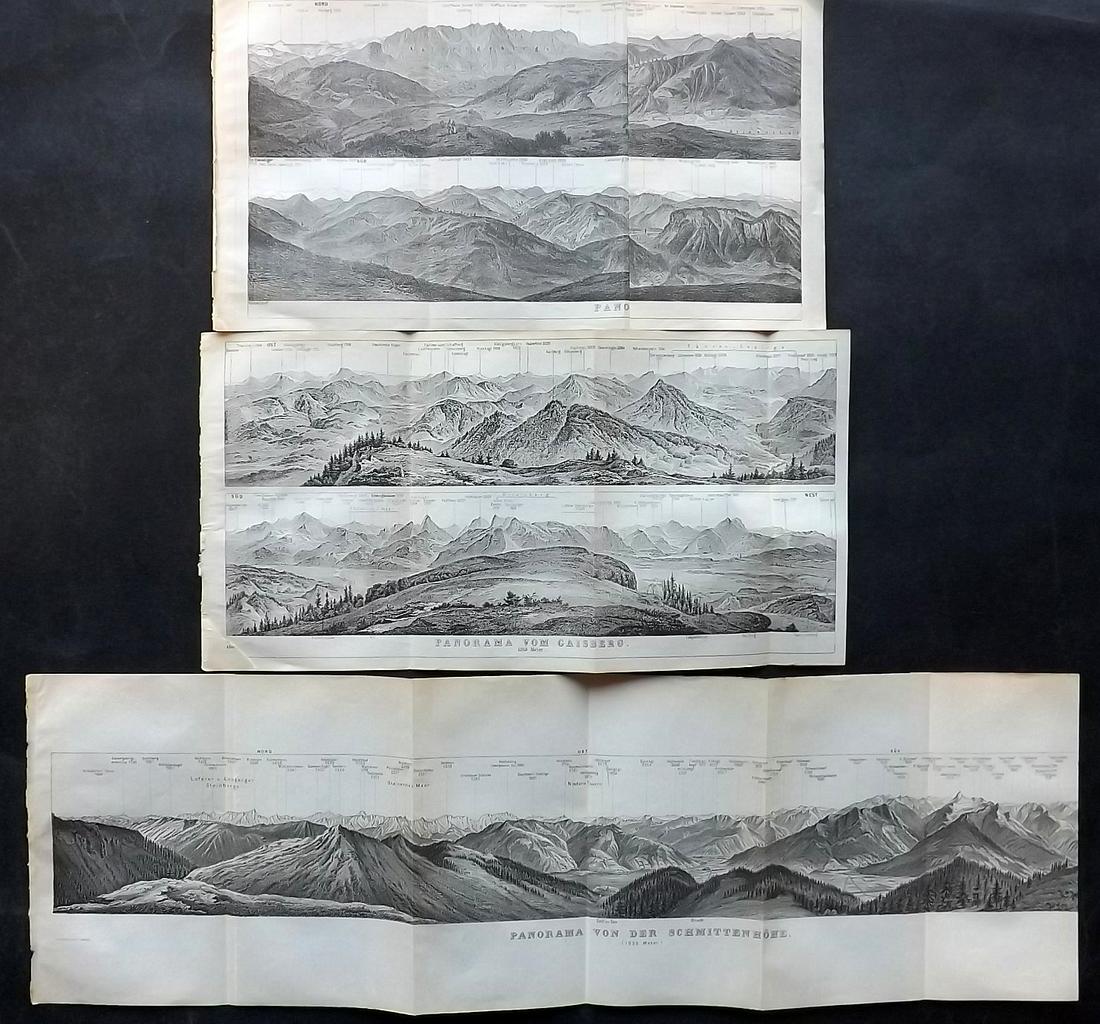 Baedeker, Karl 1895 Lot of 3 Panoramic Views of the Alps, Austria (1 of 2)