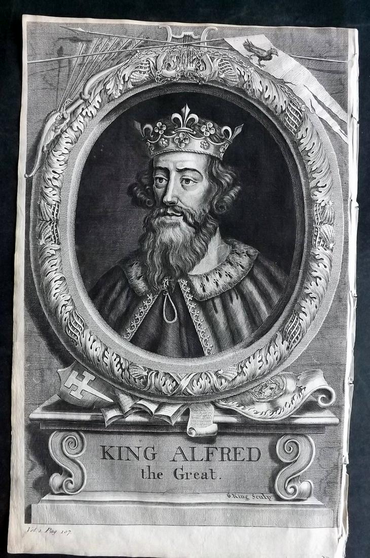 Rapin de Thoyras, Paul C1740 Folio Portrait. King Alfred the Great (1 of 2)